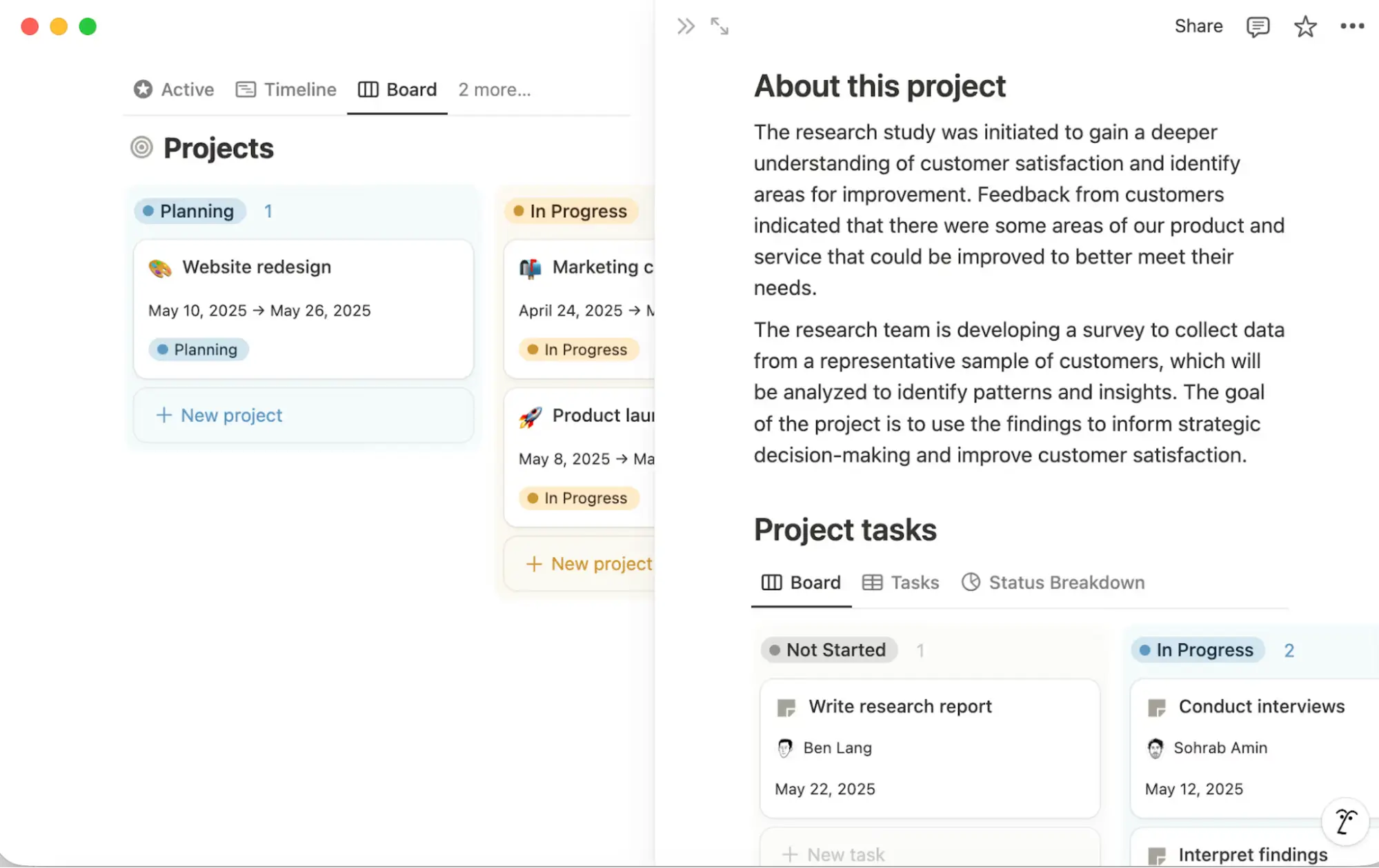Project databases in Notion help teams document important project details.