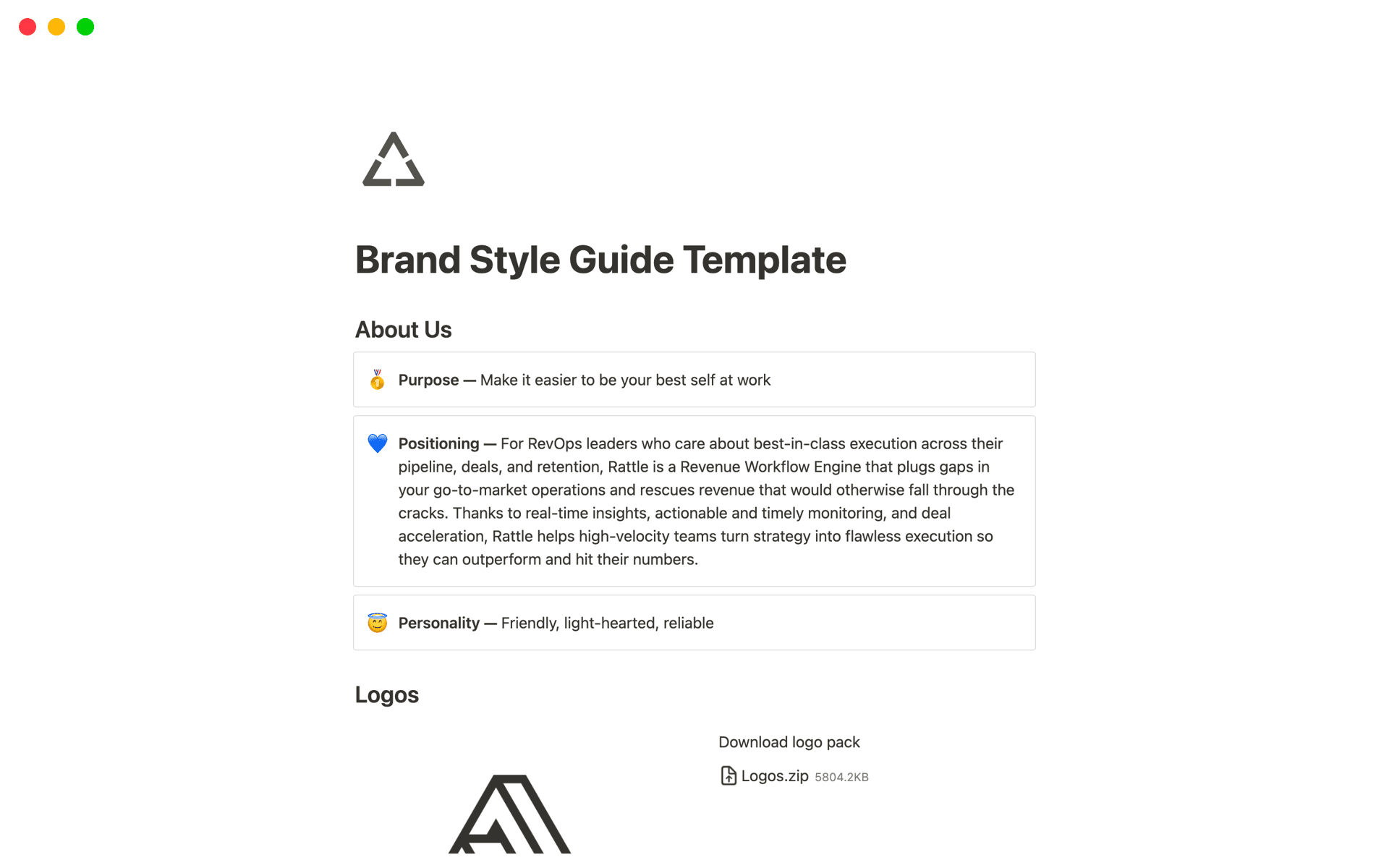 A template preview for Brand Style Guide