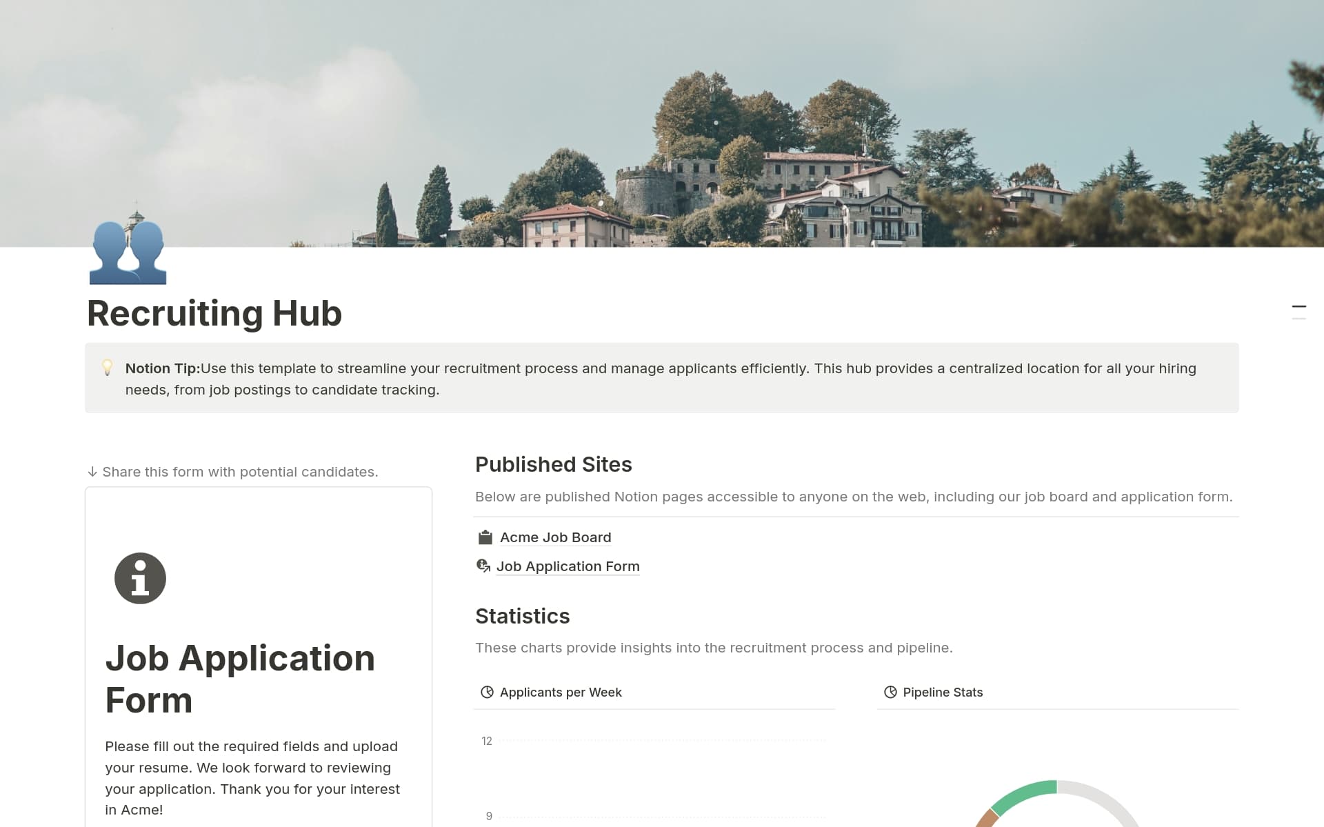 A template preview for Recruiting Hub